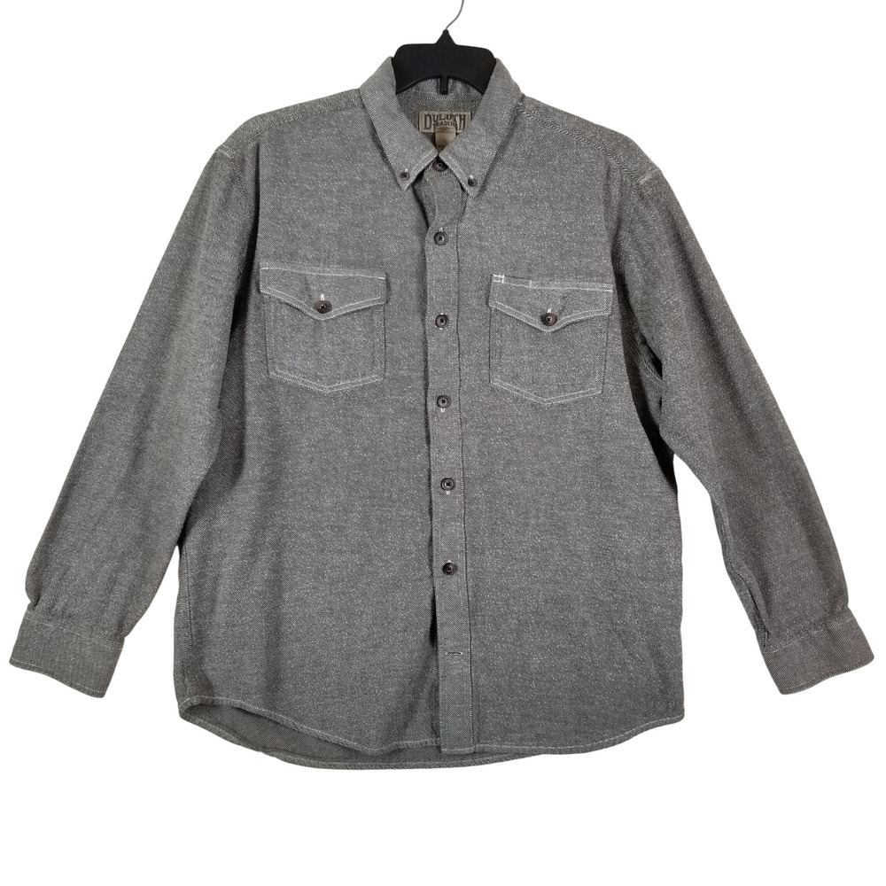 Duluth Trading Mens Large Gray Cotton Twill Long Sleeve Button Down Work Shirt